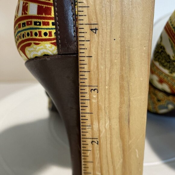 J. CREW Open Toe Heels Shoes Women's 7.5M Colorful Paisley Chain Front Italy - Picture 6 of 11